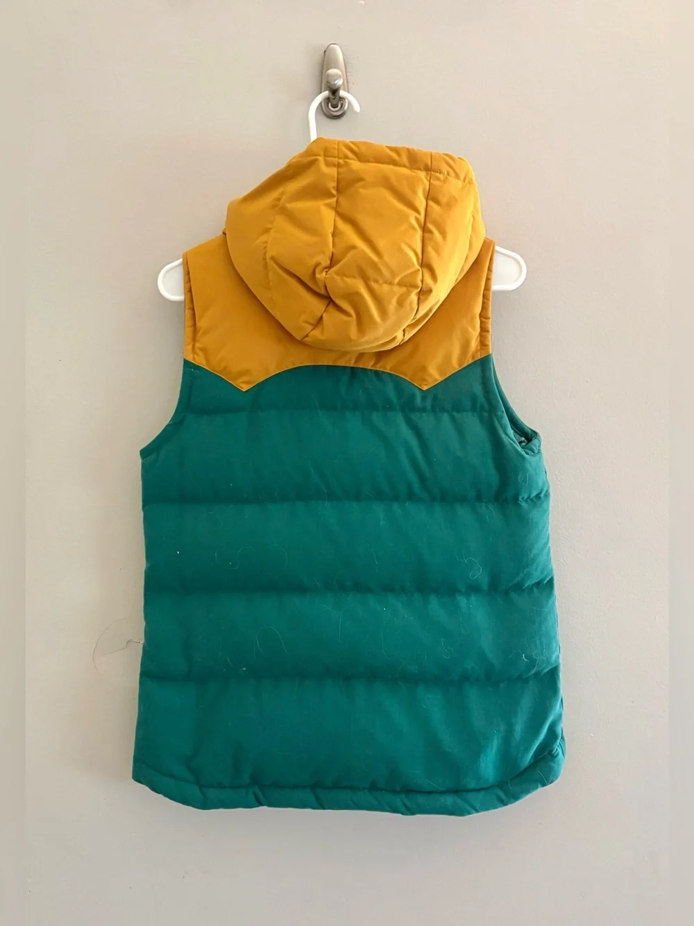 Patagonia Bivy Hooded Down Vest Arbor Green/Mustard | Size M - Picture 6 of 10